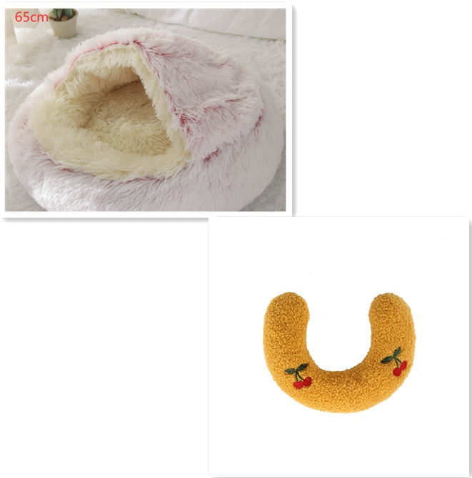 Pet 2 In 1 Round Plush Winter Warm Bed House