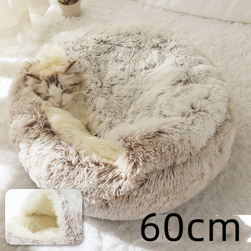 Pet 2 In 1 Round Plush Winter Warm Bed House