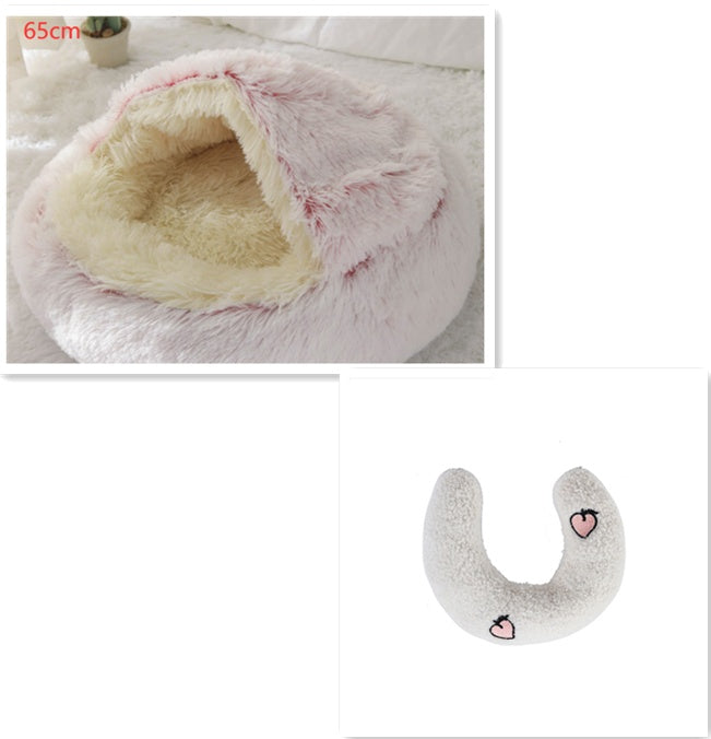 Pet 2 In 1 Round Plush Winter Warm Bed House