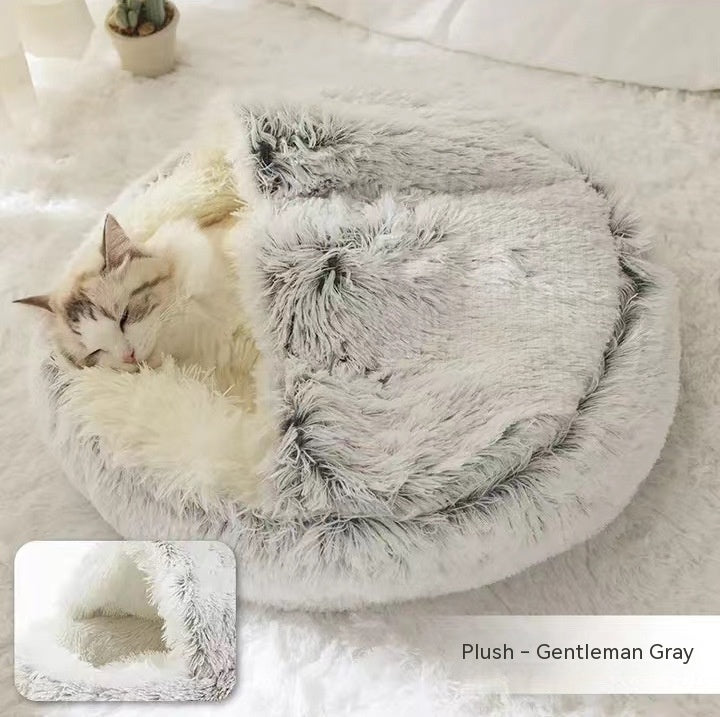 Pet 2 In 1 Round Plush Winter Warm Bed House