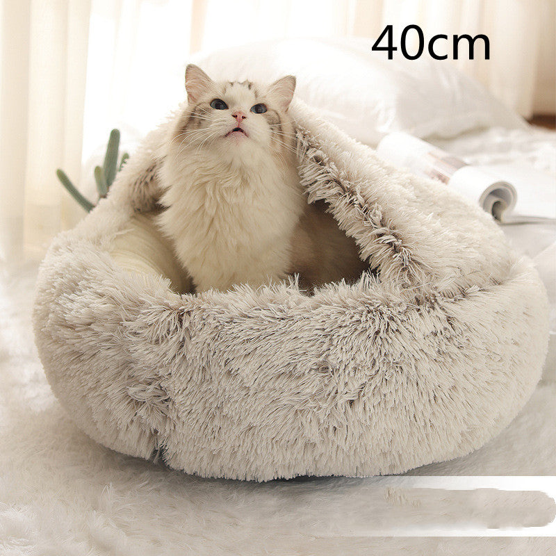 Pet 2 In 1 Round Plush Winter Warm Bed House