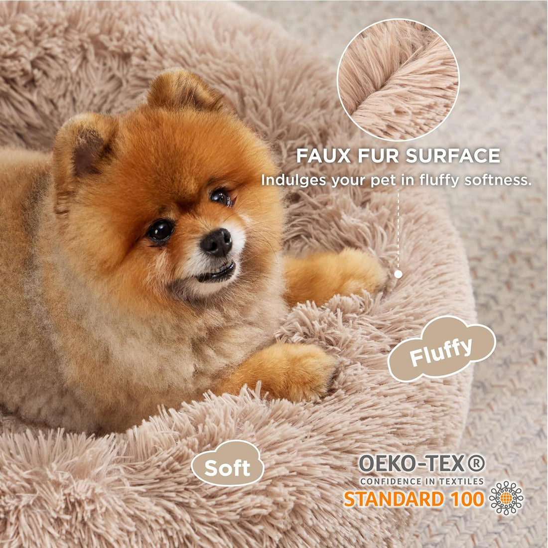 Pet Solid Color Non Slip Fluffy Round Plush Bed