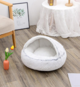 Pet 2 In 1 Round Plush Winter Warm Bed House