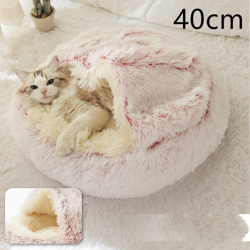 Pet 2 In 1 Round Plush Winter Warm Bed House