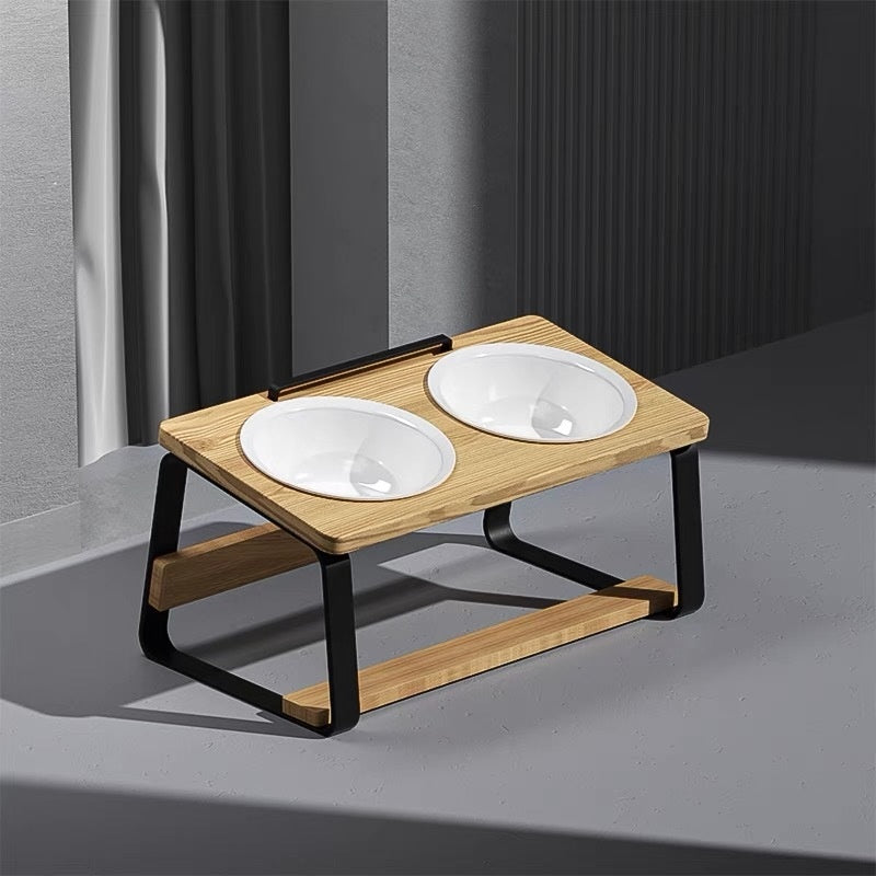 Pet Ceramic Double Bowl Elevated Feeding Stand