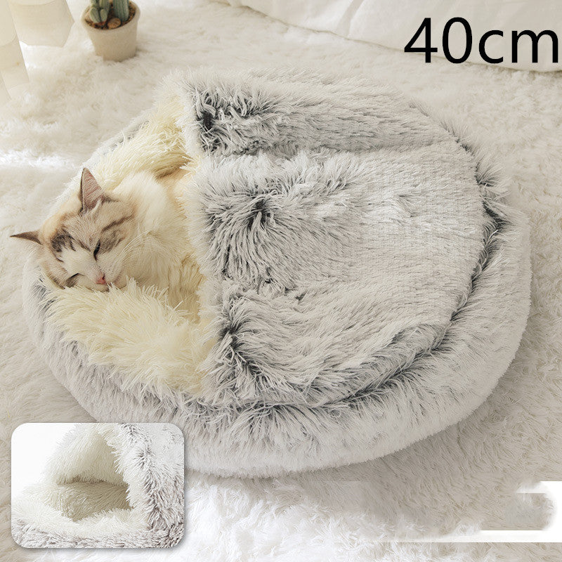 Pet 2 In 1 Round Plush Winter Warm Bed House