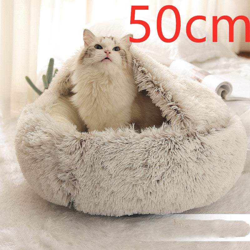Pet 2 In 1 Round Plush Winter Warm Bed House