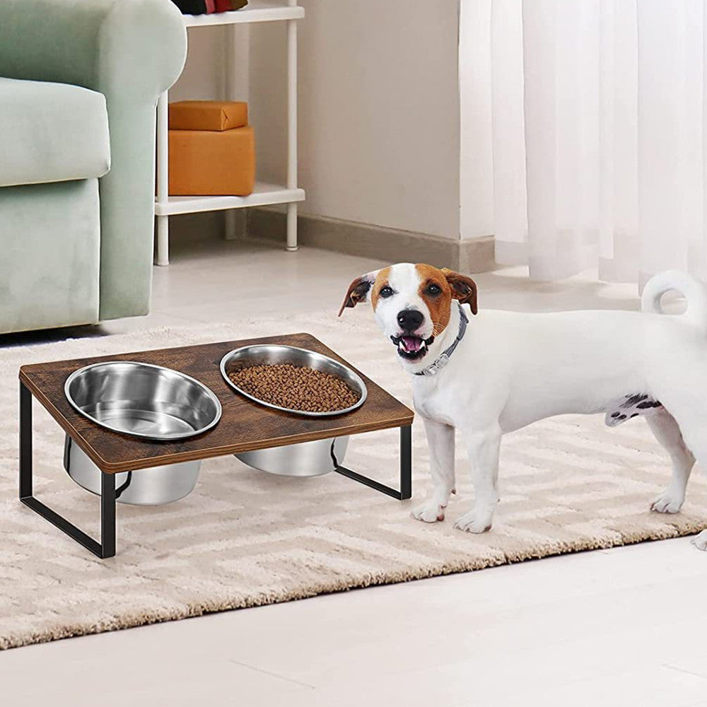 Iron Wood Combined Pet Feeding Rack With Bowl Stand
