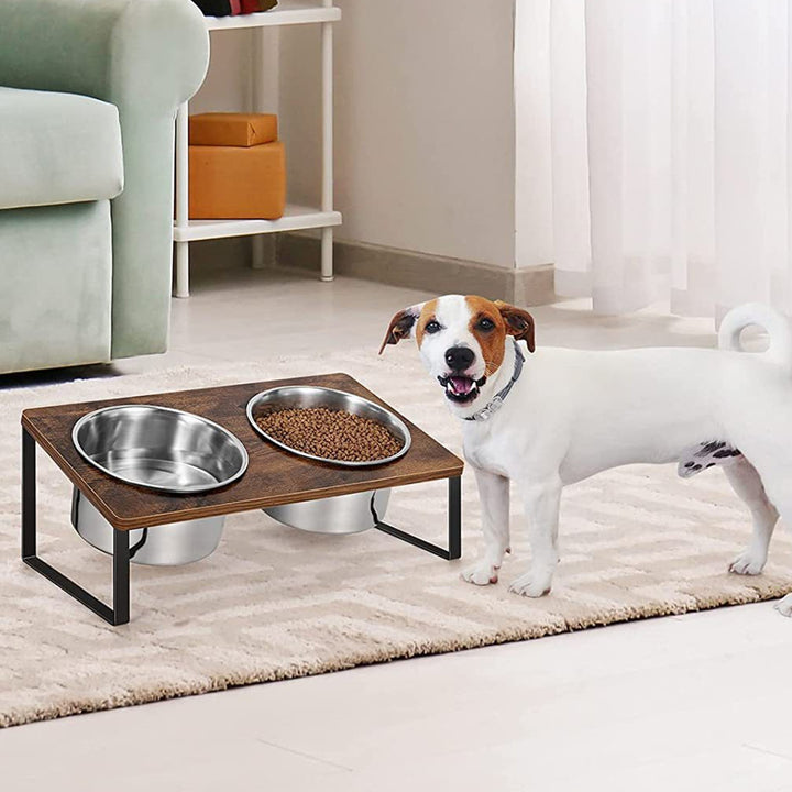 Iron Wood Combined Pet Feeding Rack With Bowl Stand