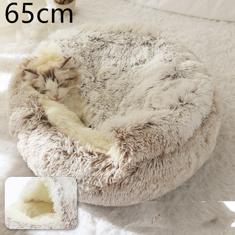 Pet 2 In 1 Round Plush Winter Warm Bed House