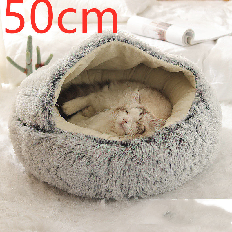 Pet 2 In 1 Round Plush Winter Warm Bed House