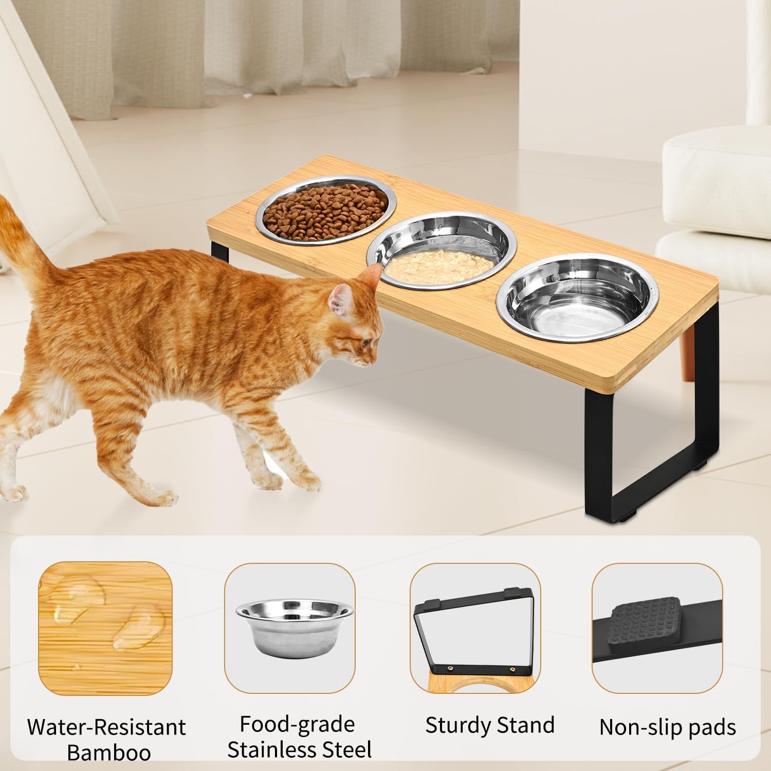 Iron Wood Combined Pet Feeding Rack With Bowl Stand