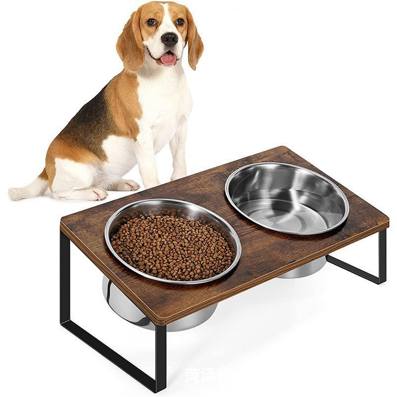 Iron Wood Combined Pet Feeding Rack With Bowl Stand
