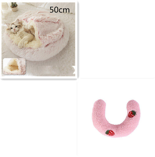 Pet 2 In 1 Round Plush Winter Warm Bed House