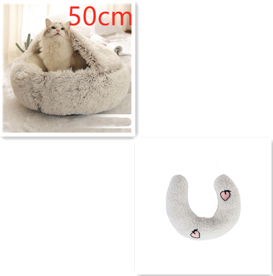 Pet 2 In 1 Round Plush Winter Warm Bed House