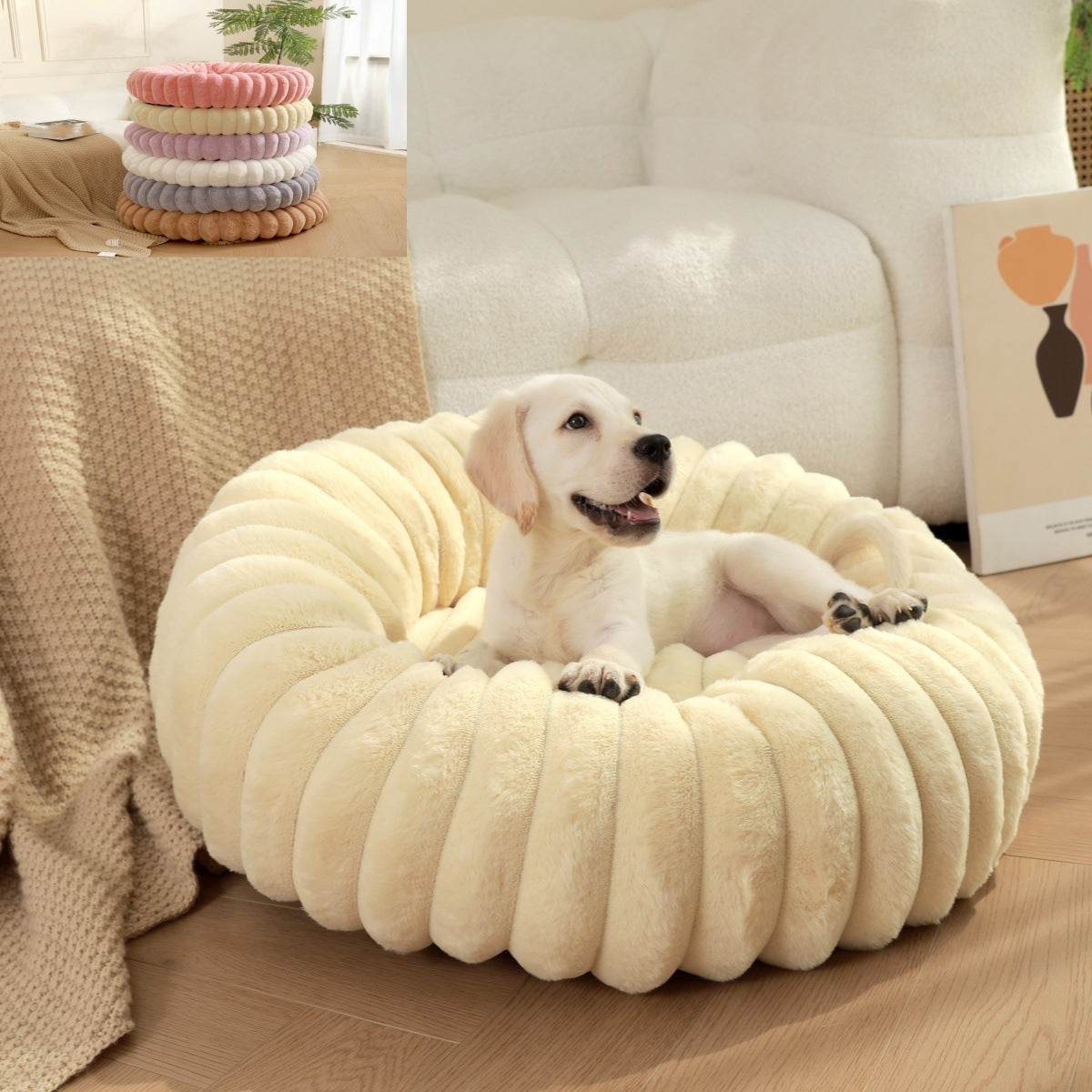 Pet Plush Round Winter Warm Kennel Mat Bed