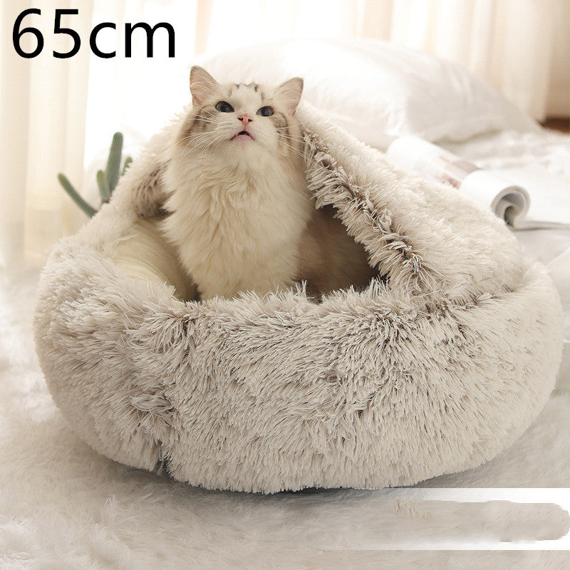 Pet 2 In 1 Round Plush Winter Warm Bed House