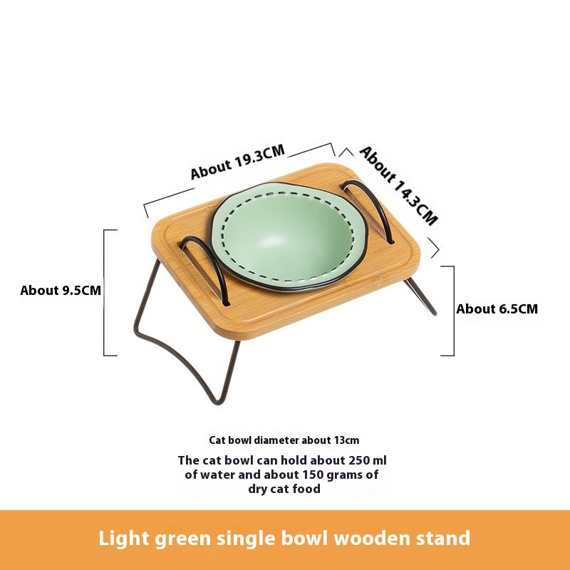 Multifunctional Pet Ceramic Feeding Bowl With Wooden Rack