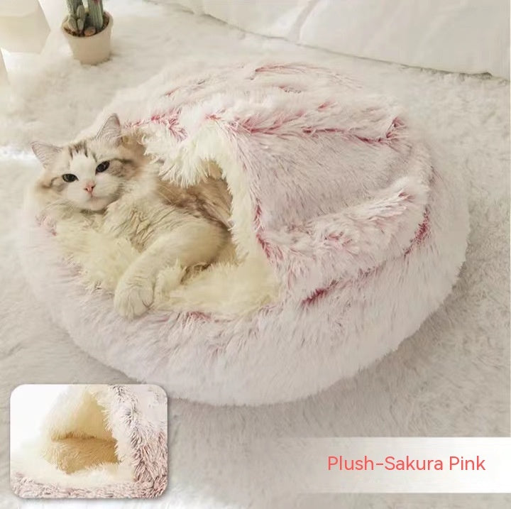 Pet 2 In 1 Round Plush Winter Warm Bed House