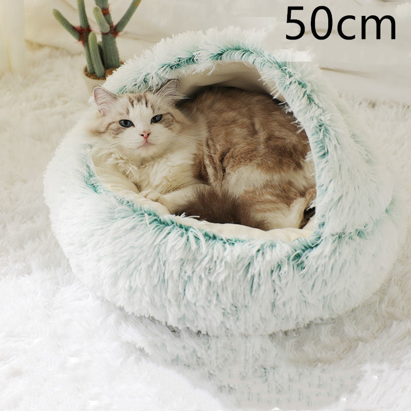 Pet 2 In 1 Round Plush Winter Warm Bed House