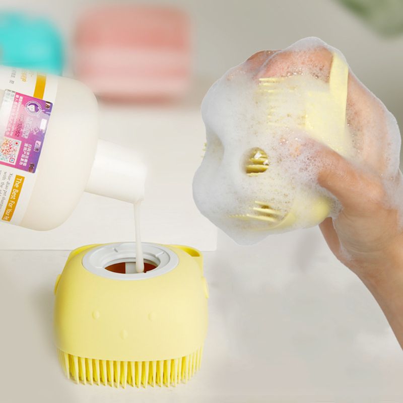 Pet Silicone Bath Brush Comb Shampoo Dispenser Grooming Tool