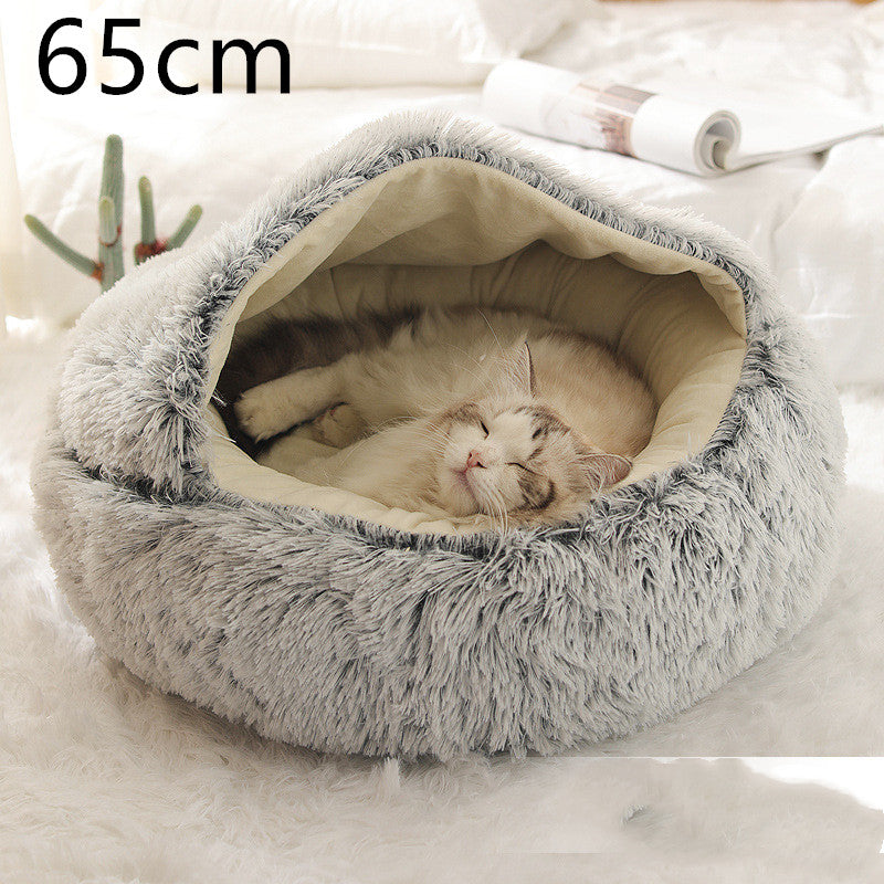 Pet 2 In 1 Round Plush Winter Warm Bed House