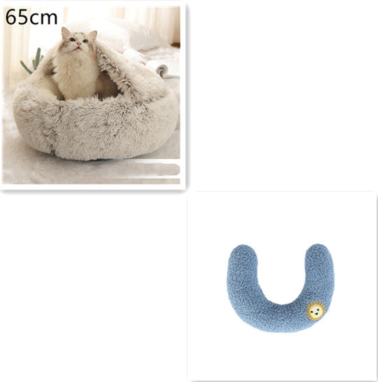 Pet 2 In 1 Round Plush Winter Warm Bed House