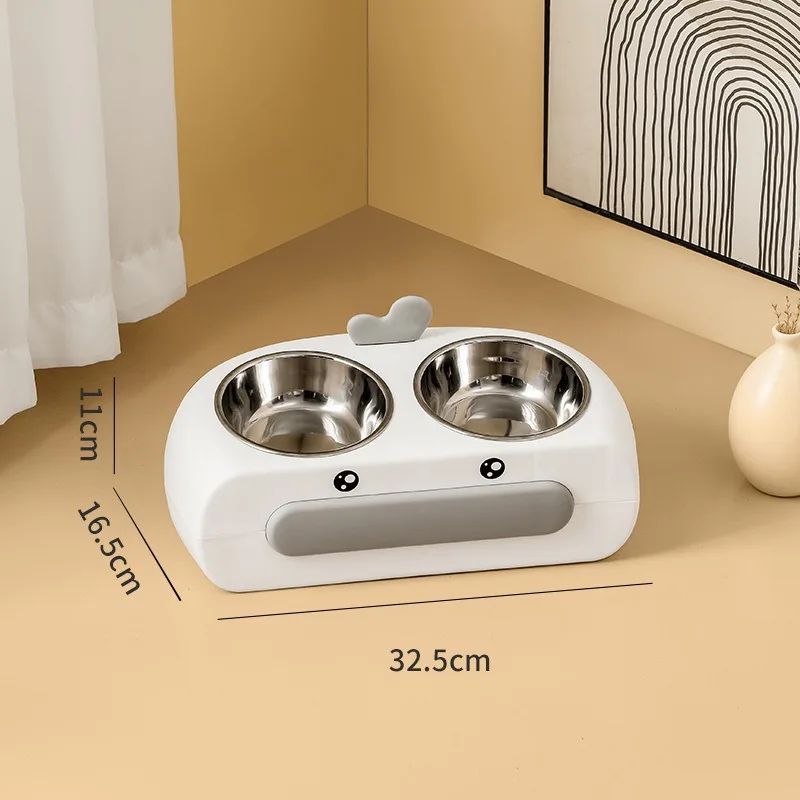 Duck Design Double Bowl Pet Feeding Tray With Water And Food Bowls