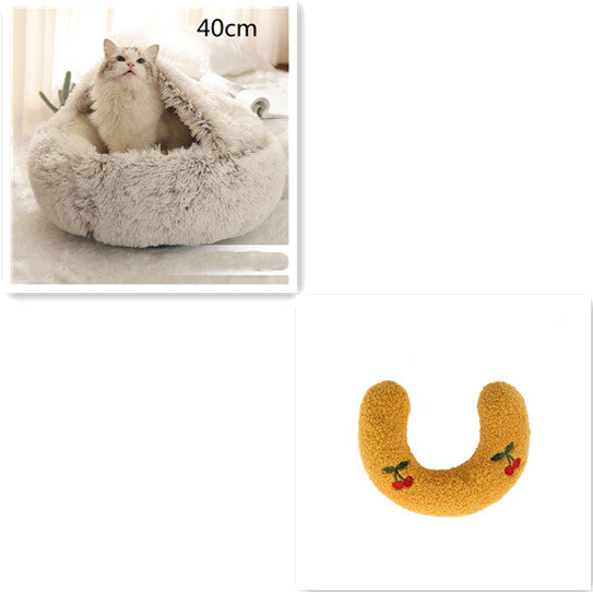 Pet 2 In 1 Round Plush Winter Warm Bed House