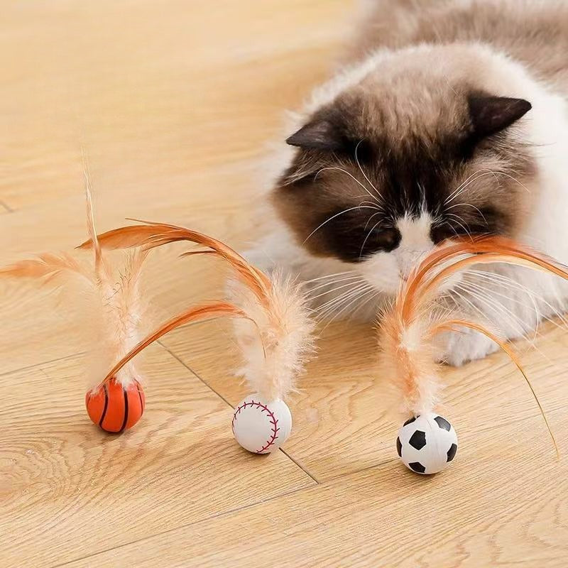 Pet Self Entertainment Feather Bouncy Ball Interactive Toy