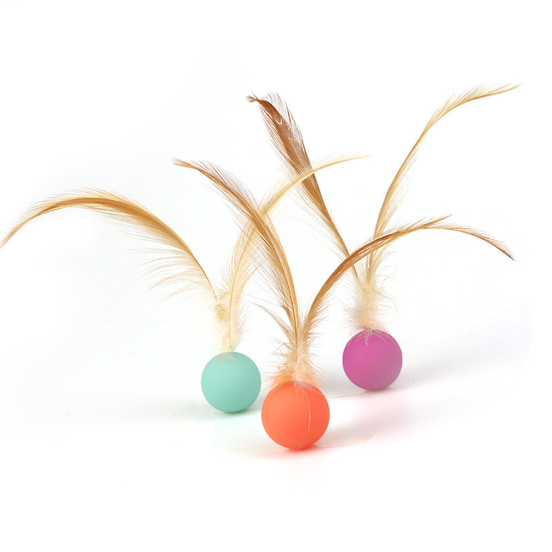 Pet Self Entertainment Feather Bouncy Ball Interactive Toy
