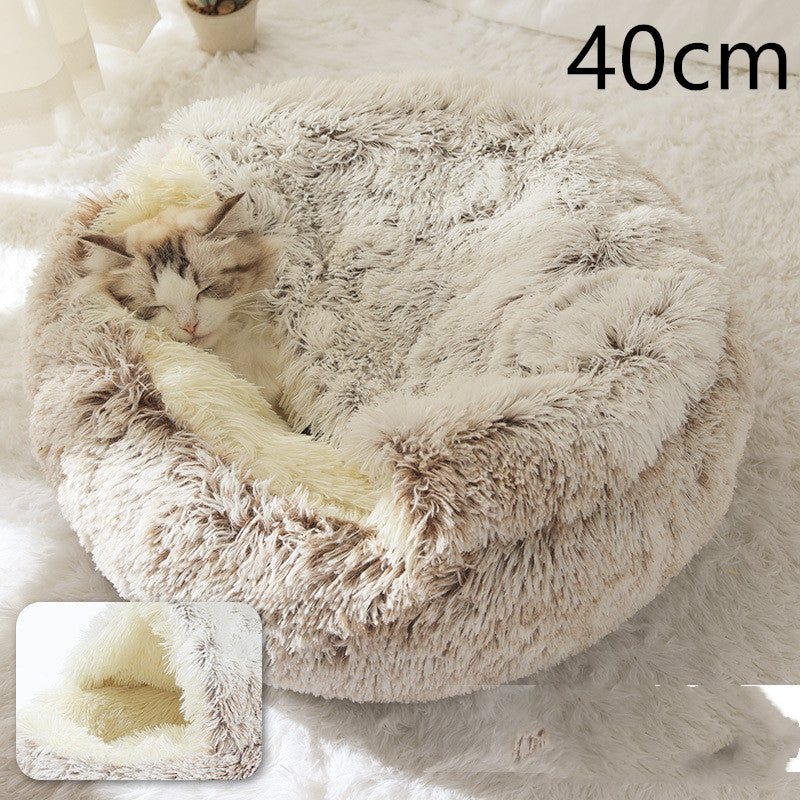 Pet 2 In 1 Round Plush Winter Warm Bed House