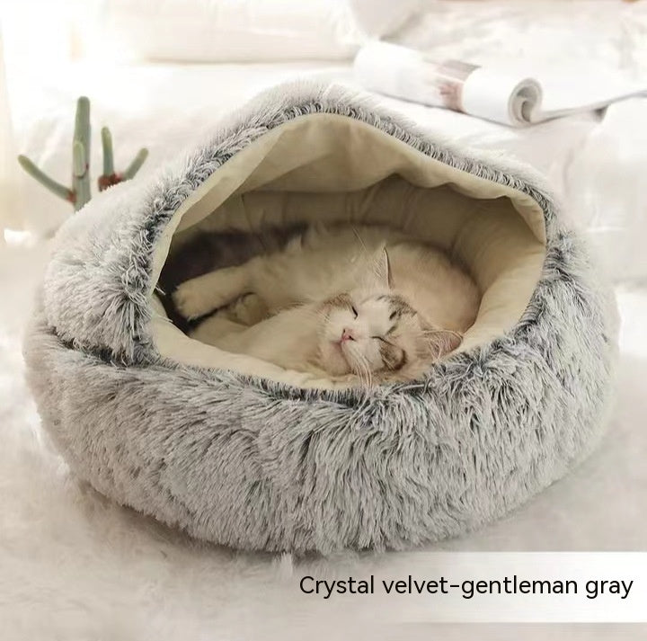 Pet 2 In 1 Round Plush Winter Warm Bed House