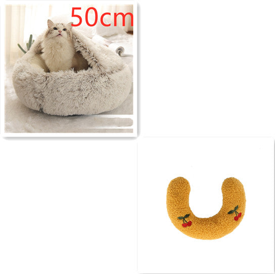 Pet 2 In 1 Round Plush Winter Warm Bed House