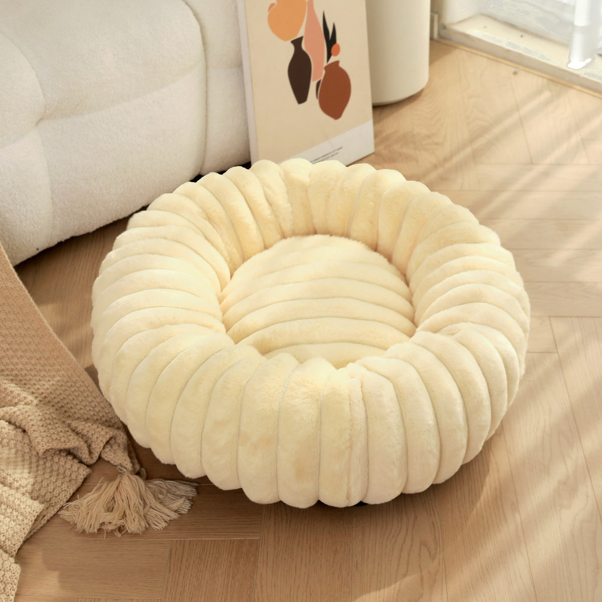 Pet Plush Round Winter Warm Kennel Mat Bed