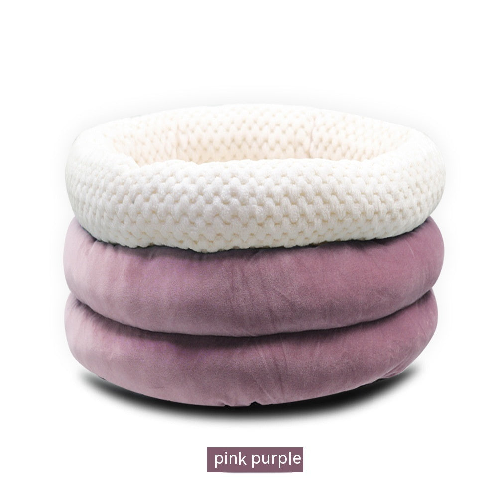 Semi-Closed Round Ice Velvet Pet Deep Sleep Bed