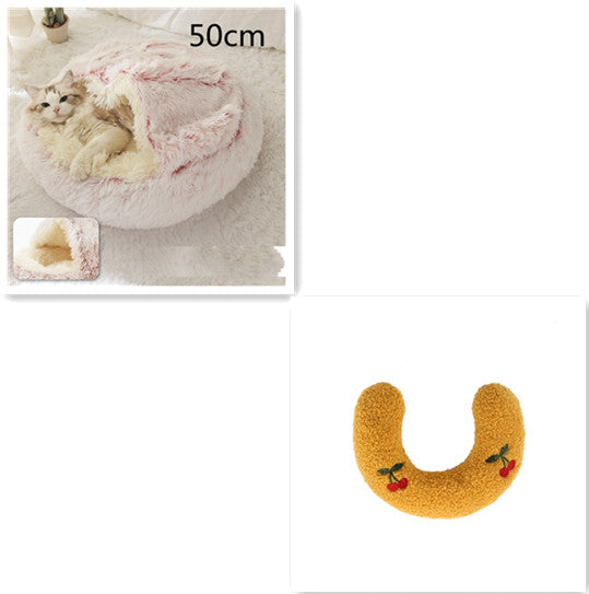 Pet 2 In 1 Round Plush Winter Warm Bed House