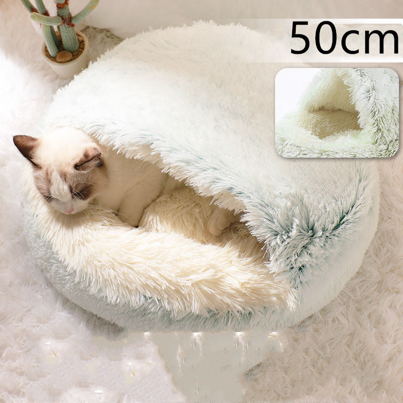 Pet 2 In 1 Round Plush Winter Warm Bed House