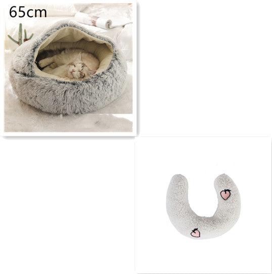 Pet 2 In 1 Round Plush Winter Warm Bed House
