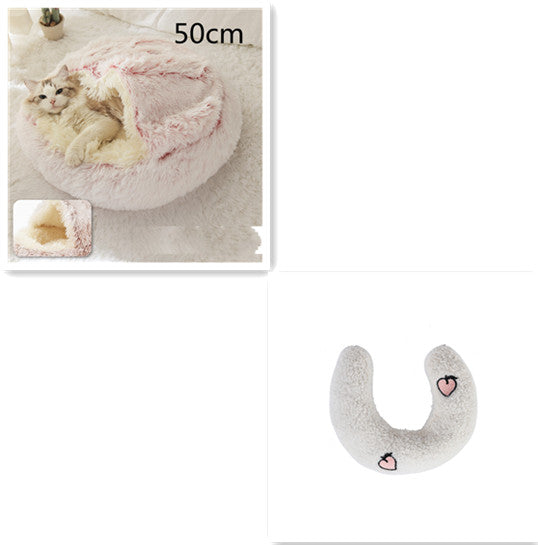 Pet 2 In 1 Round Plush Winter Warm Bed House