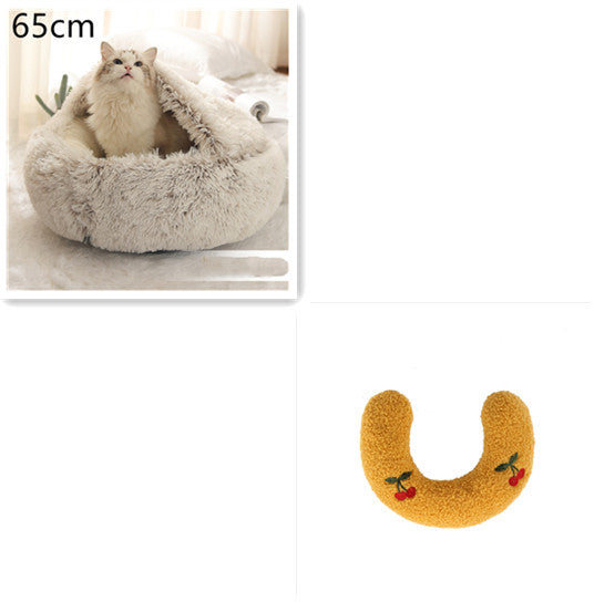 Pet 2 In 1 Round Plush Winter Warm Bed House