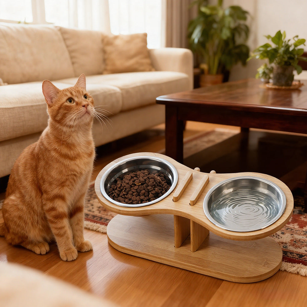 Pet Adjustable Tilted Feeding Stand With Bowl