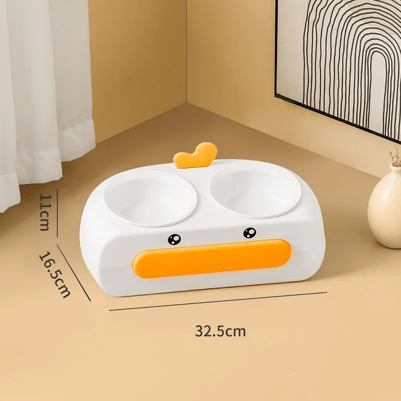 Duck Design Double Bowl Pet Feeding Tray With Water And Food Bowls