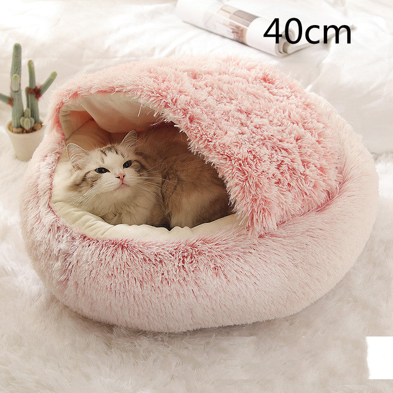 Pet 2 In 1 Round Plush Winter Warm Bed House
