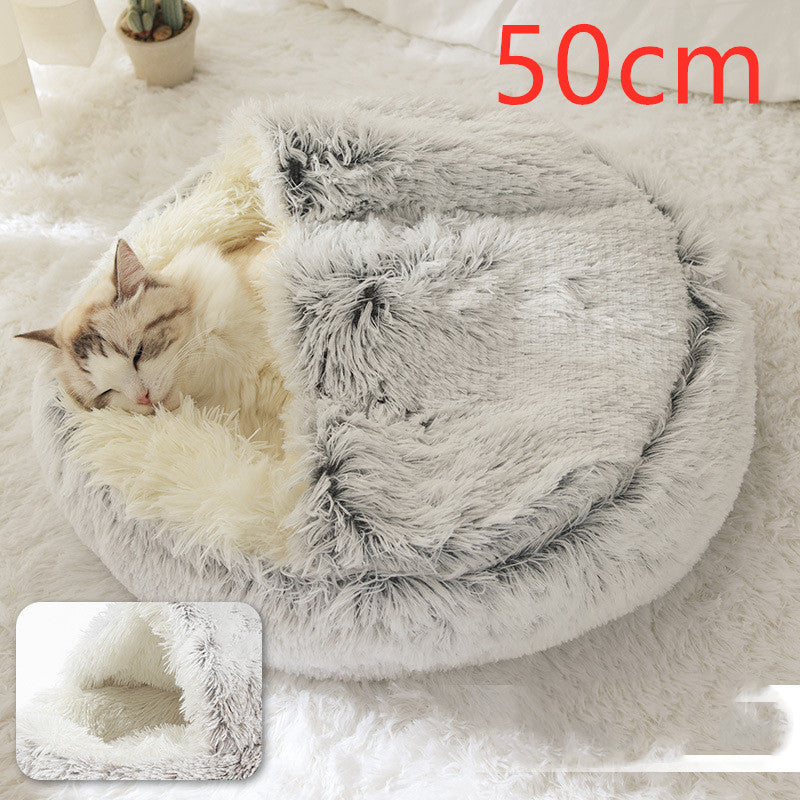 Pet 2 In 1 Round Plush Winter Warm Bed House