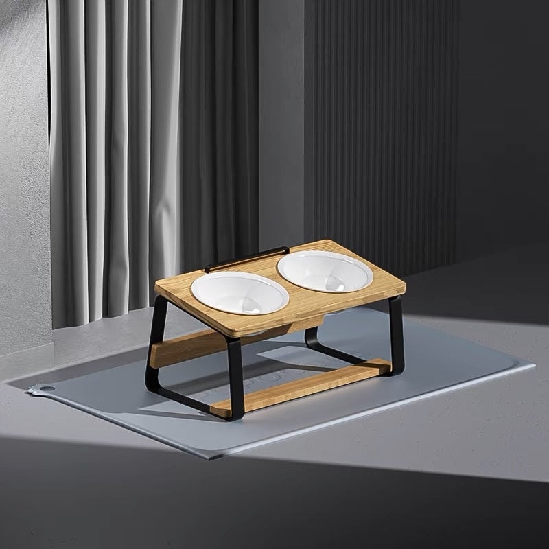 Pet Ceramic Double Bowl Elevated Feeding Stand