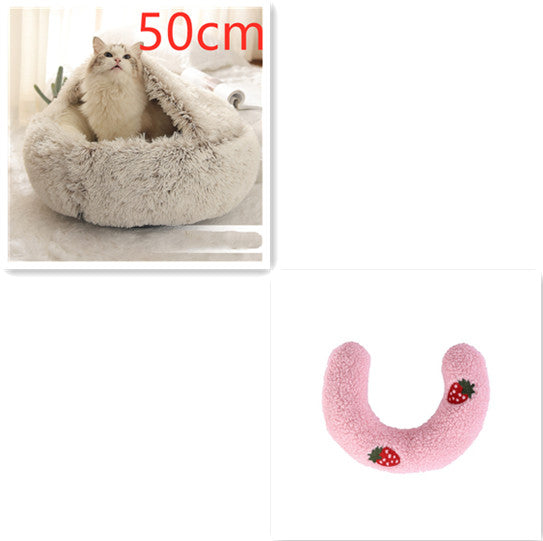 Pet 2 In 1 Round Plush Winter Warm Bed House