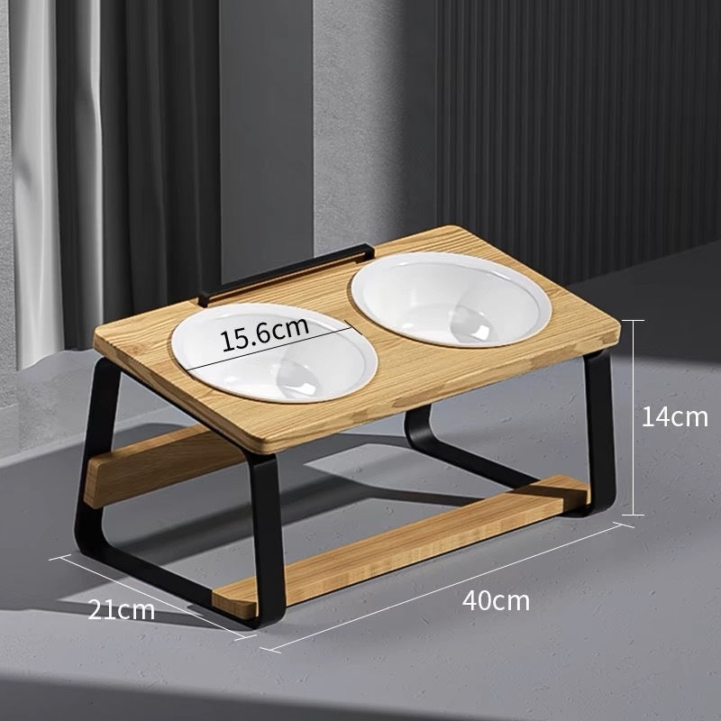 Pet Ceramic Double Bowl Elevated Feeding Stand