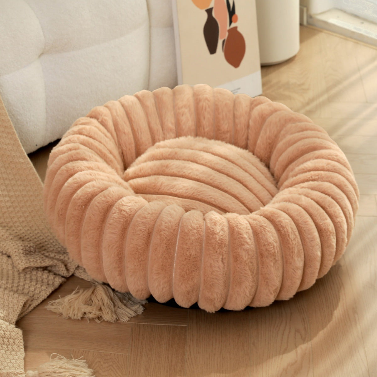 Pet Plush Round Winter Warm Kennel Mat Bed