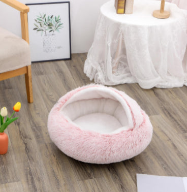 Pet 2 In 1 Round Plush Winter Warm Bed House